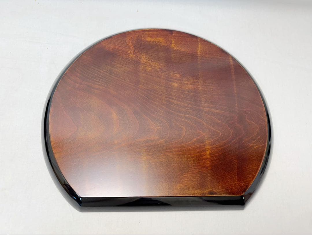 未使用 懐石道具 天然木製 点心盆 半月膳 黒塗 会席膳 5客揃 銘々盆栞 共箱