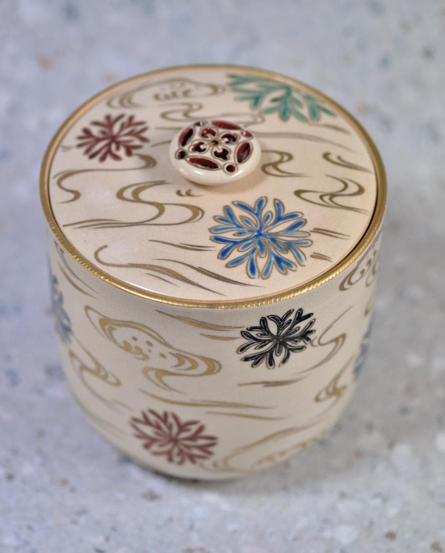 値下げ、仁清写　陶楽造　海松波絵水指【極上品】お茶道具／共箱