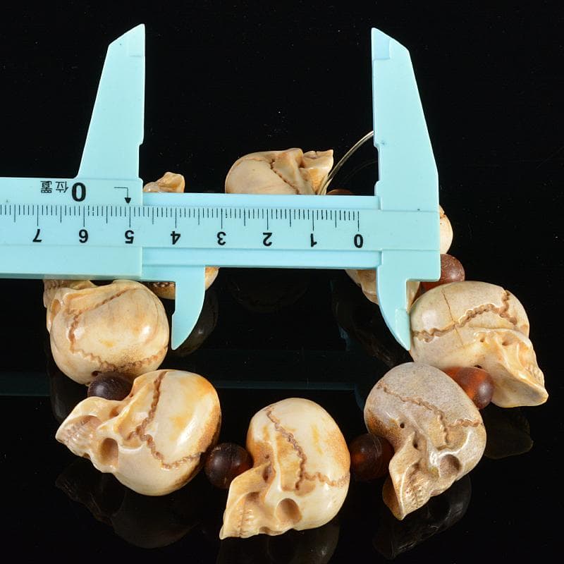 仏教美術　玉石獣骨彫刻　骸骨　数珠　念珠　G　R6151