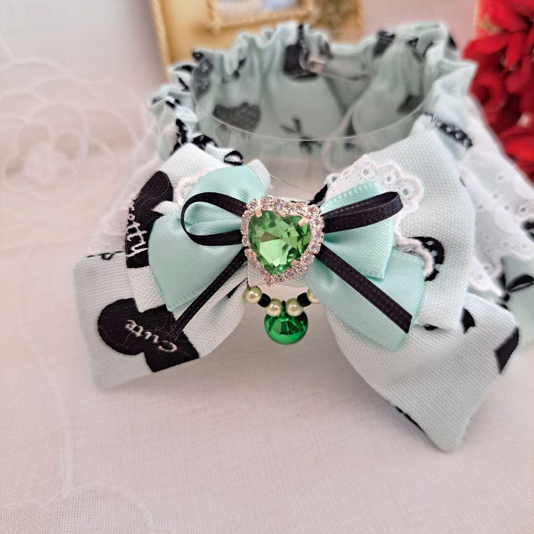 はる、幅広シュシュバレンタインハート柄(グリーン)わんちゃん猫ちゃん用