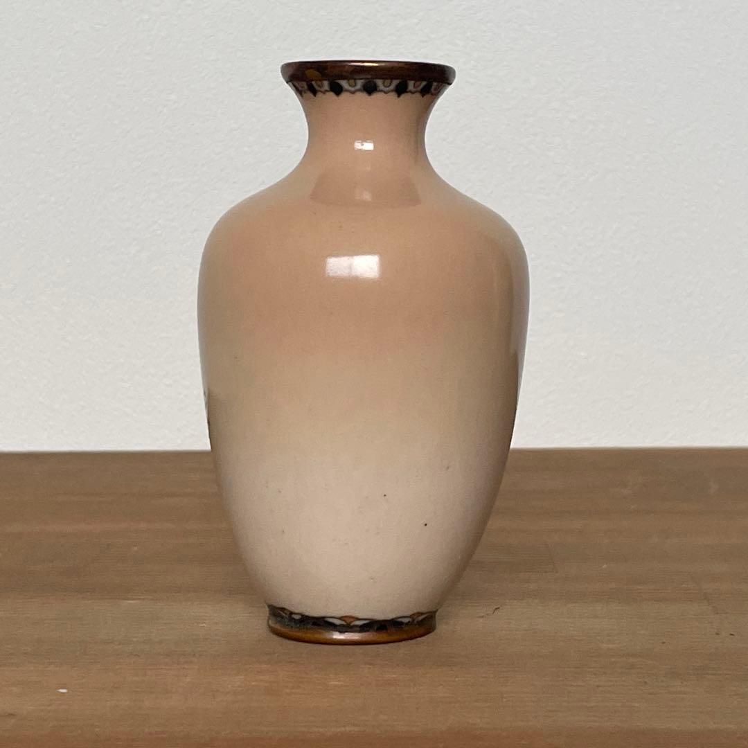 明治期　尾張　七宝　花文　銀線　植線　花瓶　小花瓶　小瓶　七宝焼　壷　花入