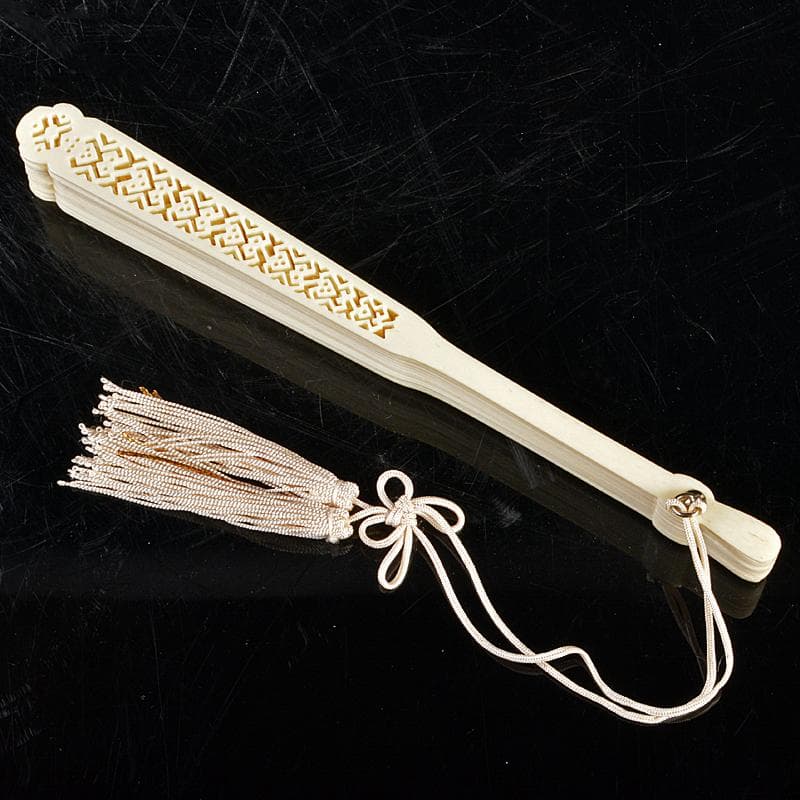 中国　獣骨製　細密彫刻　扇子　合せ箱　M　R5726