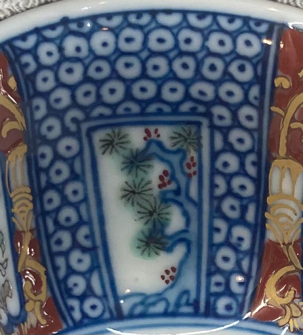 B97s  柿右衛門窯　煎茶碗 6客　松竹梅に菊図　「福」銘　箱無し