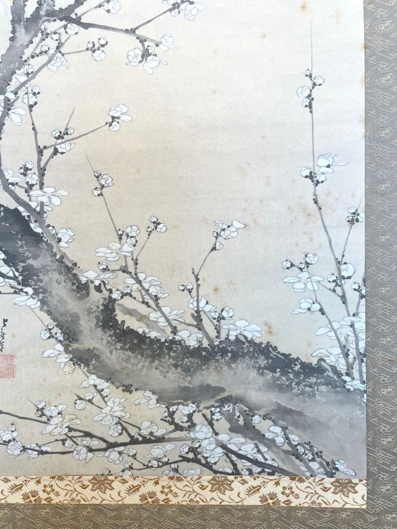 葛飾北斎 「白梅図」印刷工芸 掛軸 掛け軸 絵画 茶掛 春 絵画 日本画 アート