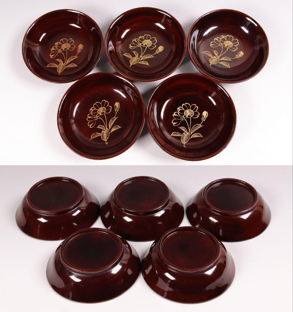 CH27 輪島塗 沈金花文 溜塗 銘々木皿 25客 小皿 豆皿 木箱 木製漆器