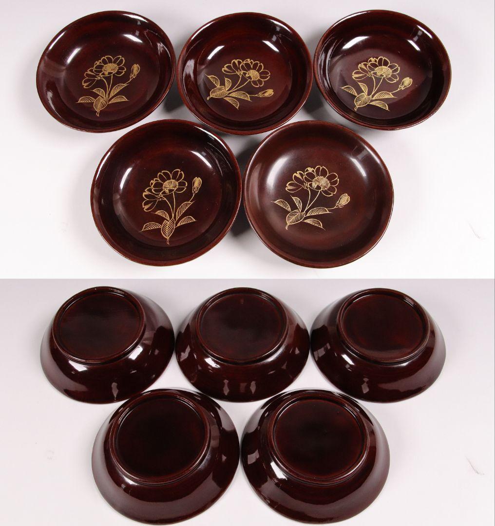 CH27 輪島塗 沈金花文 溜塗 銘々木皿 25客 小皿 豆皿 木箱 木製漆器