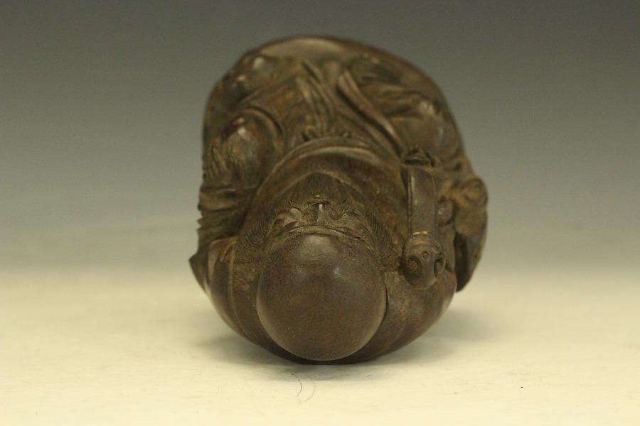 中国美術 竹根 刻 如意手 寿老人 置物 高15.8cm(A270)