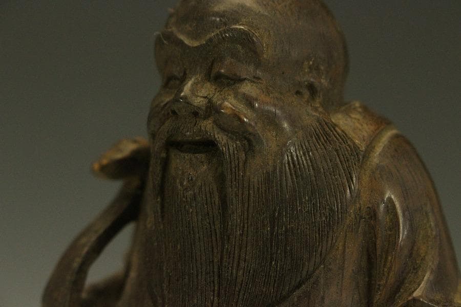 中国美術 竹根 刻 如意手 寿老人 置物 高15.8cm(A270)