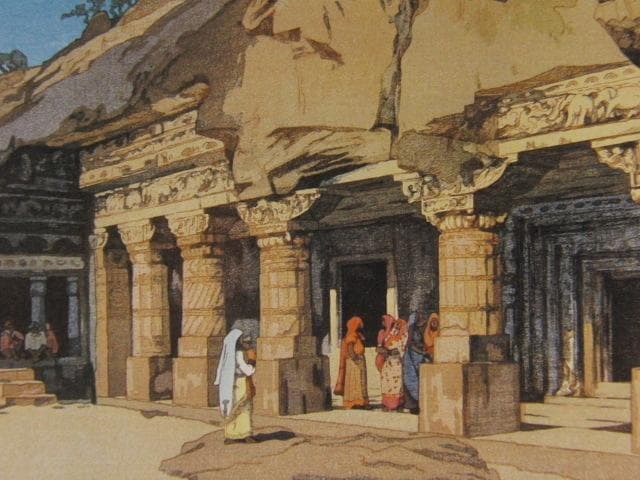 吉田博、アジヤンタ、希少な額装用画集より、新品高級額装付、状態良好