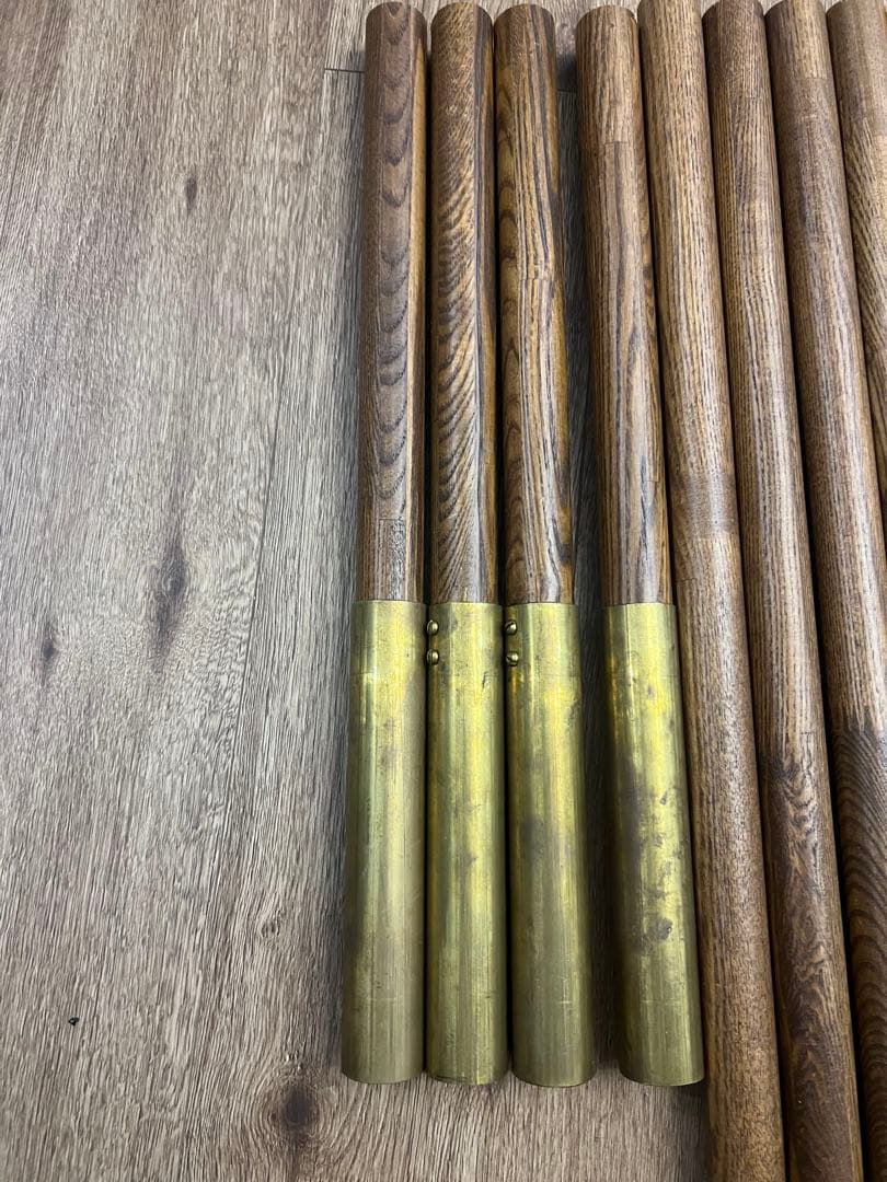 ウッドポール 4本セット 木製 真鍮 タープ キャンプ アウトドア ルートベース