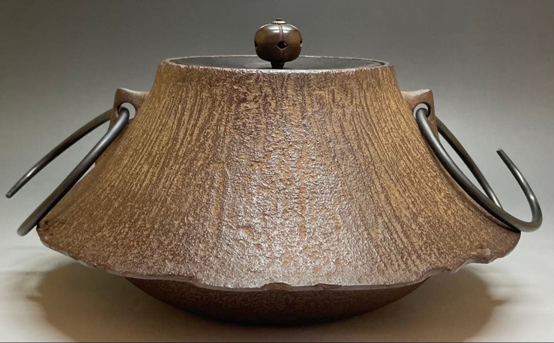 人間国宝　佐藤浄清　茶釜　雪景地紋　富士釜　釜釻　共箱　X803