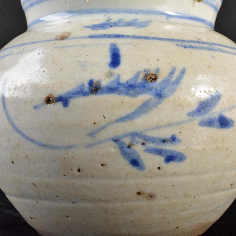 朝鮮美術　李朝　高麗白磁　染付　草文　小壷　M　R5738