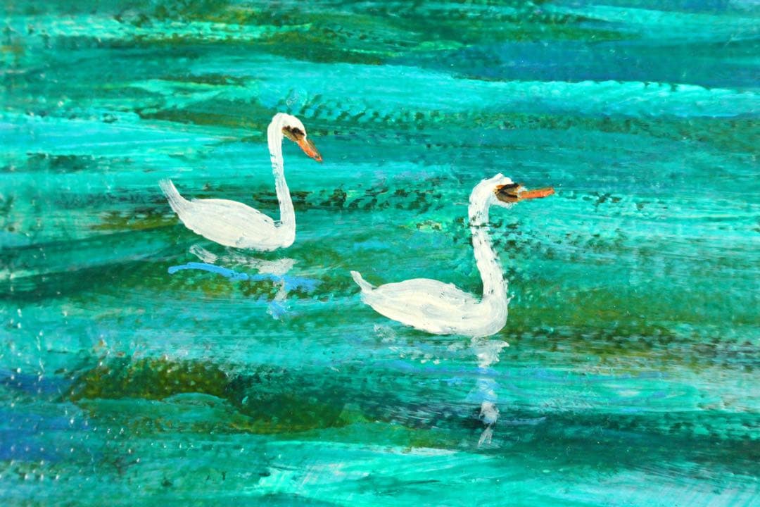 No4424 額装　鈴木久美子「湖のヴァカンス」油彩画　黄袋/畳箱付　送料無料