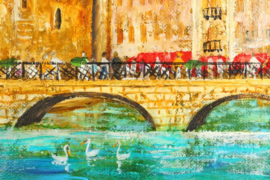 No4424 額装　鈴木久美子「湖のヴァカンス」油彩画　黄袋/畳箱付　送料無料