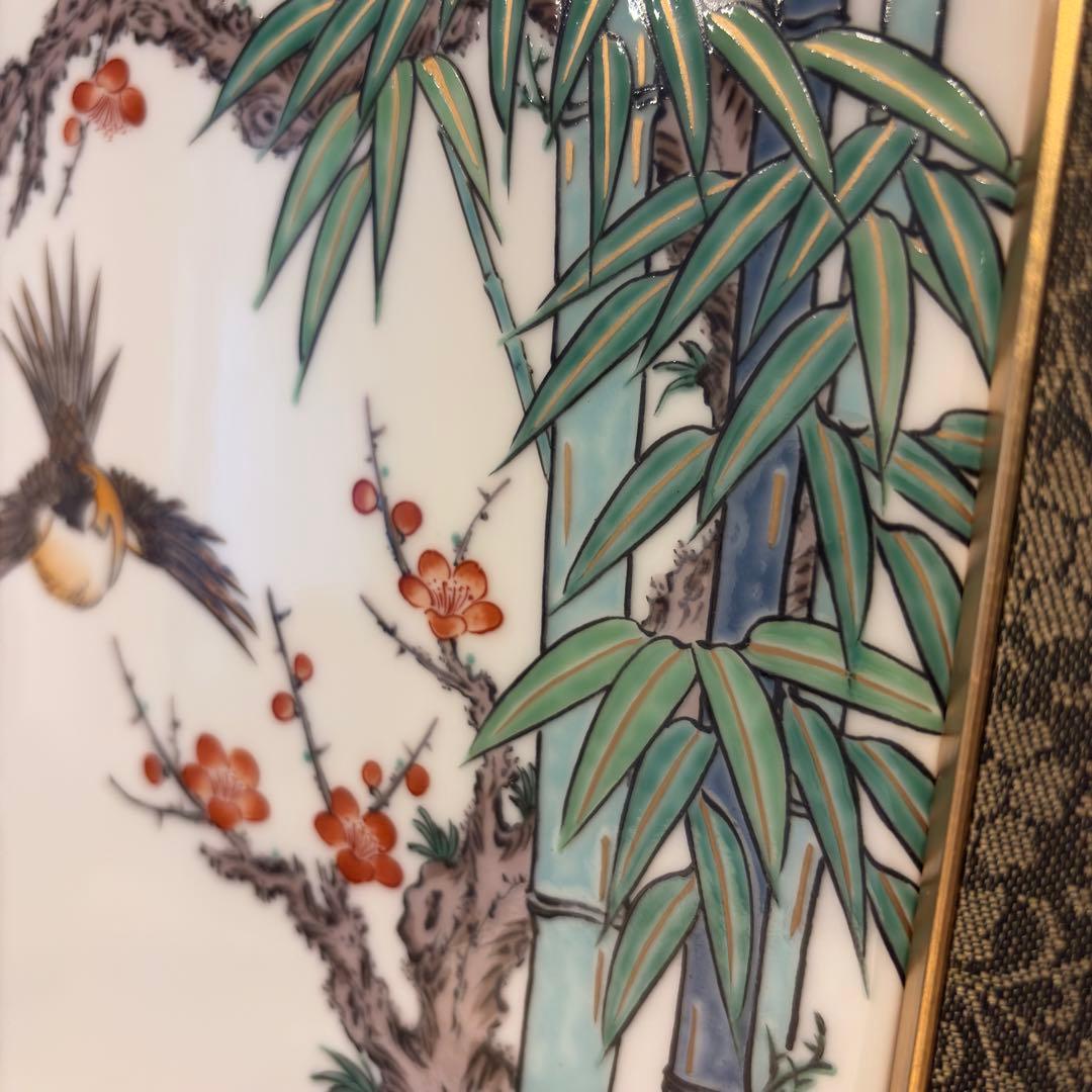 掛軸 陶磁画 応接間 玄関 茶室 書斎 装飾品 工芸品 置物 雀 鶉 梅 竹