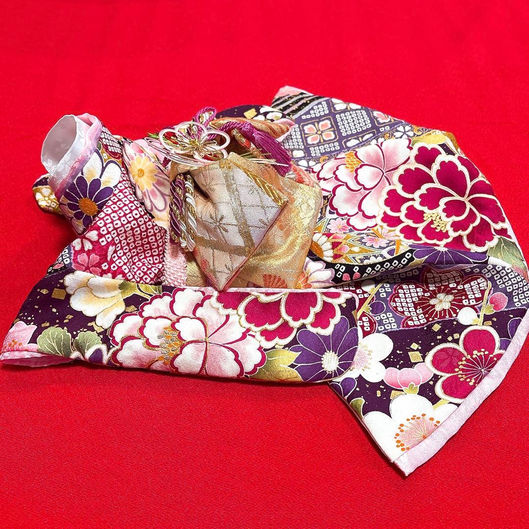 即納✨犬の着物✨犬用本格大振袖 XS お引き摺り 紫系 正絹金彩入り 犬服