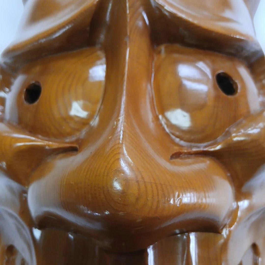 ユズコ木彫り 美しい般若面 能面　壁掛け　魔除け