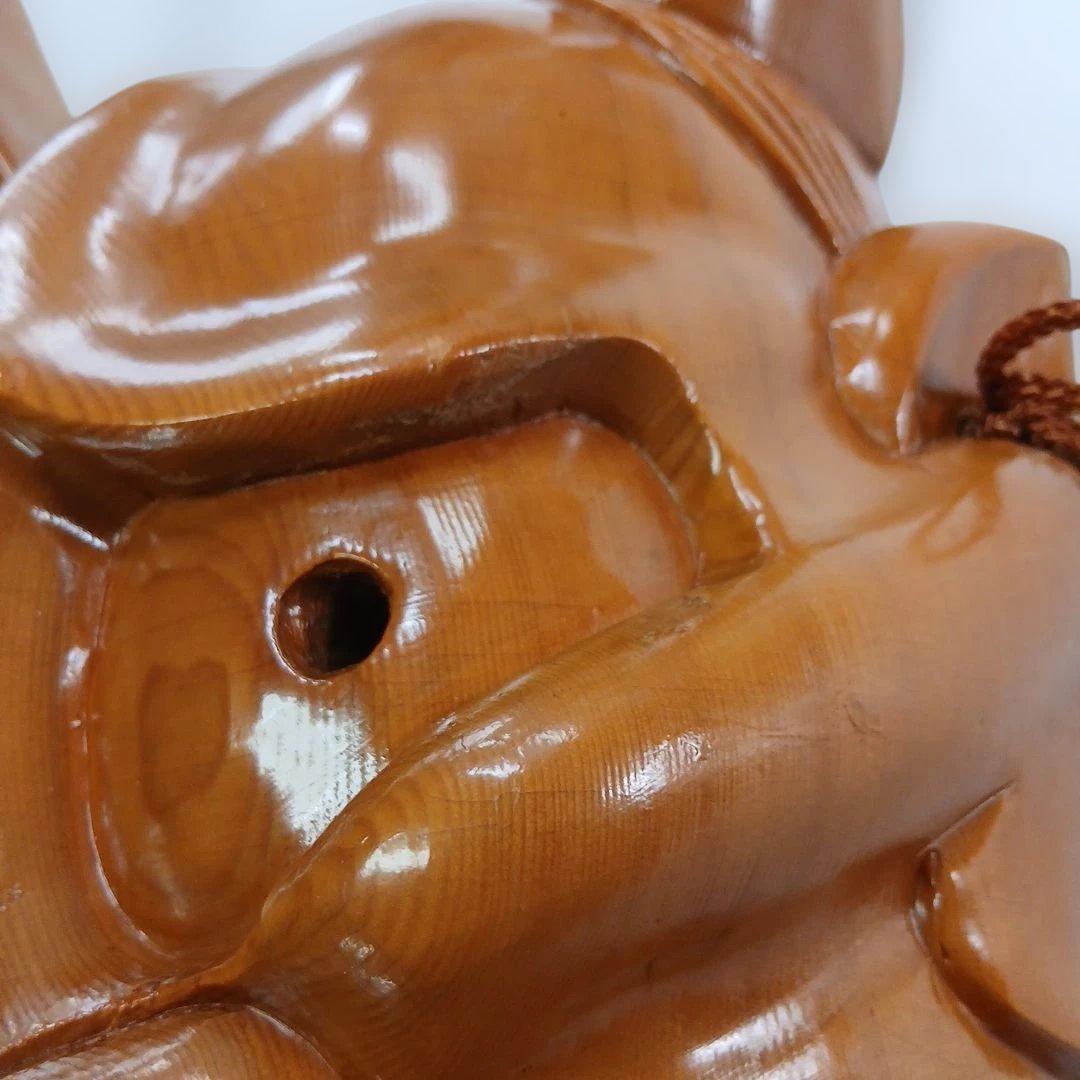 ユズコ木彫り 美しい般若面 能面　壁掛け　魔除け