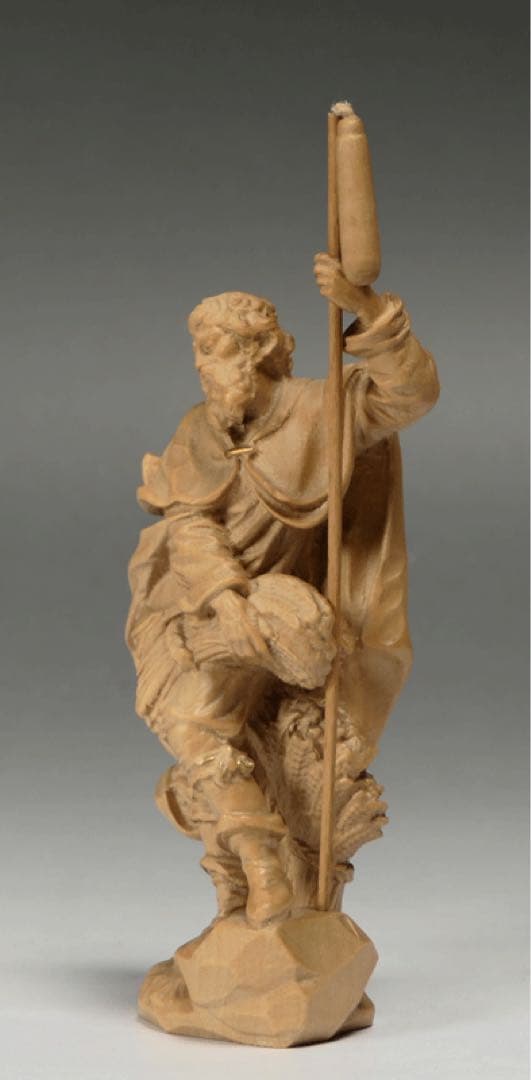 【木彫・聖イシドロ像　ガラスドーム入り 】キリスト教美術　聖人像