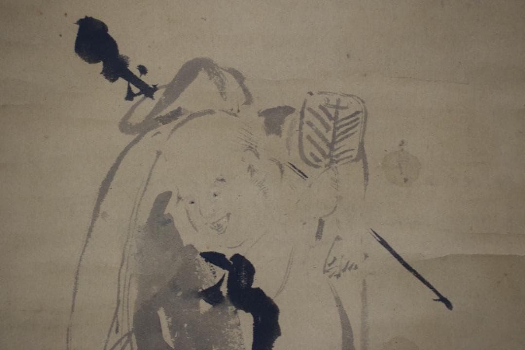 観山斎法橋洞月/川渡布袋図/江戸期/狩野派画家/掛軸☆宝船☆Y-836　JM