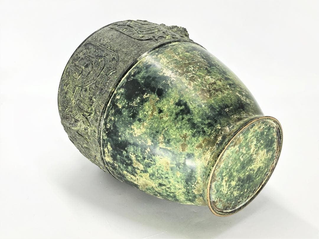 【 高岡銅器製浜物　花生 】　倣中国古代鳳文銅壺　江戸末頃