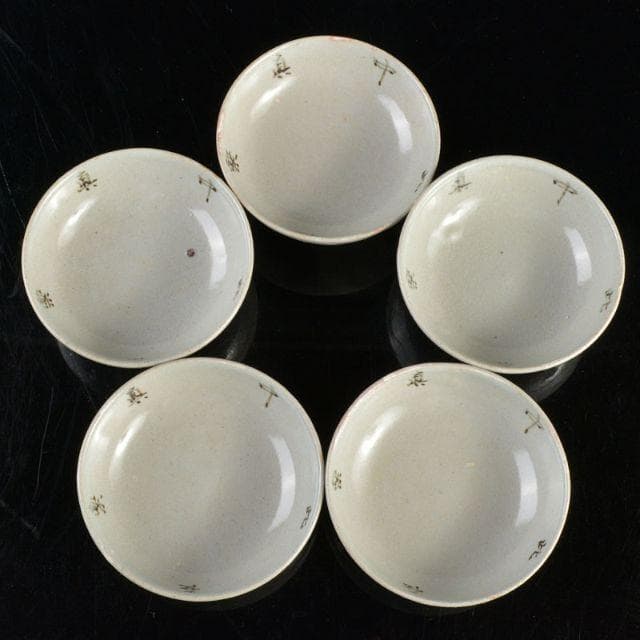 尾張　夜寒焼　中皿　十五客　在銘　時代箱付