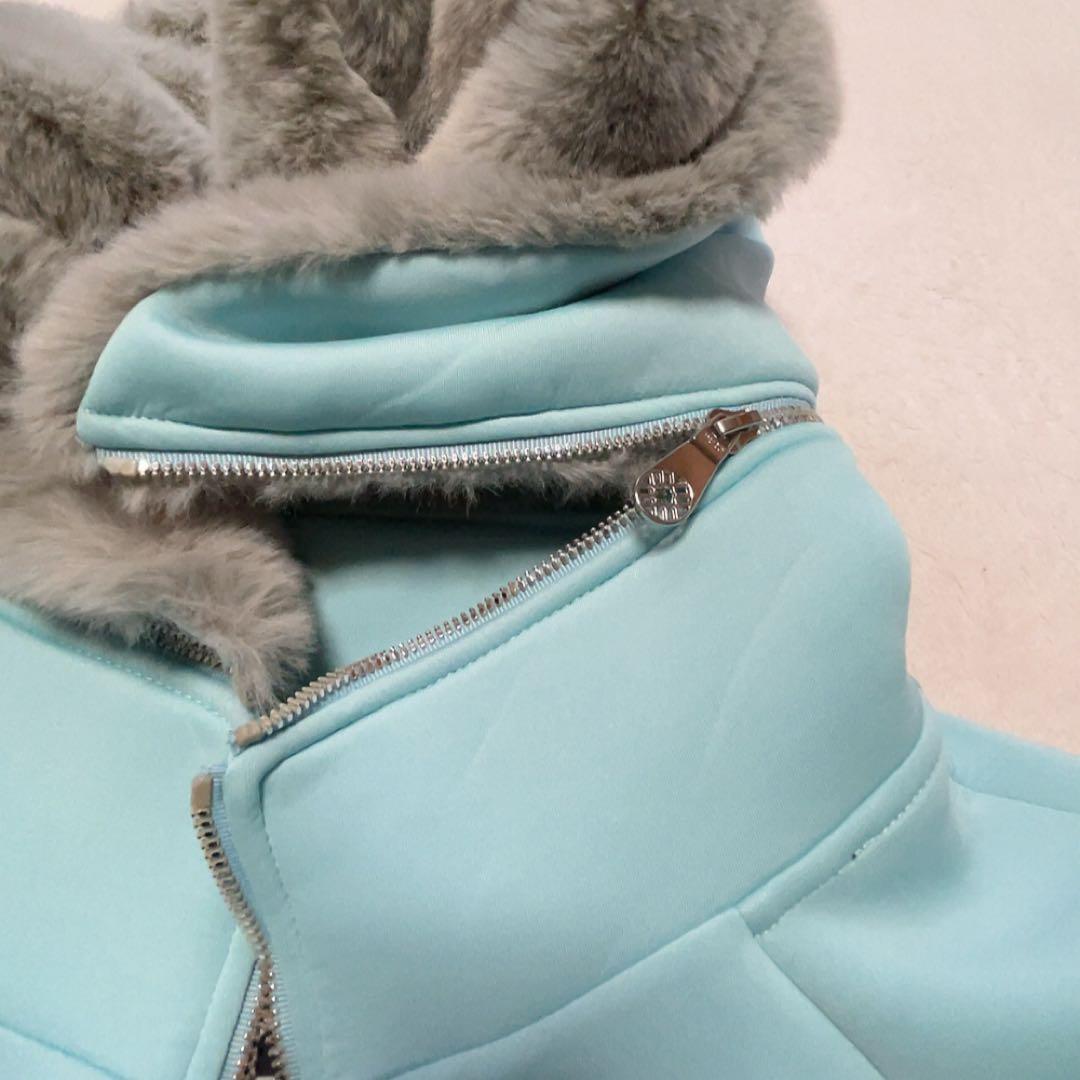 極美品　ムータ マリン ボンディングパーカー　ファー　フード　ブルー　XL