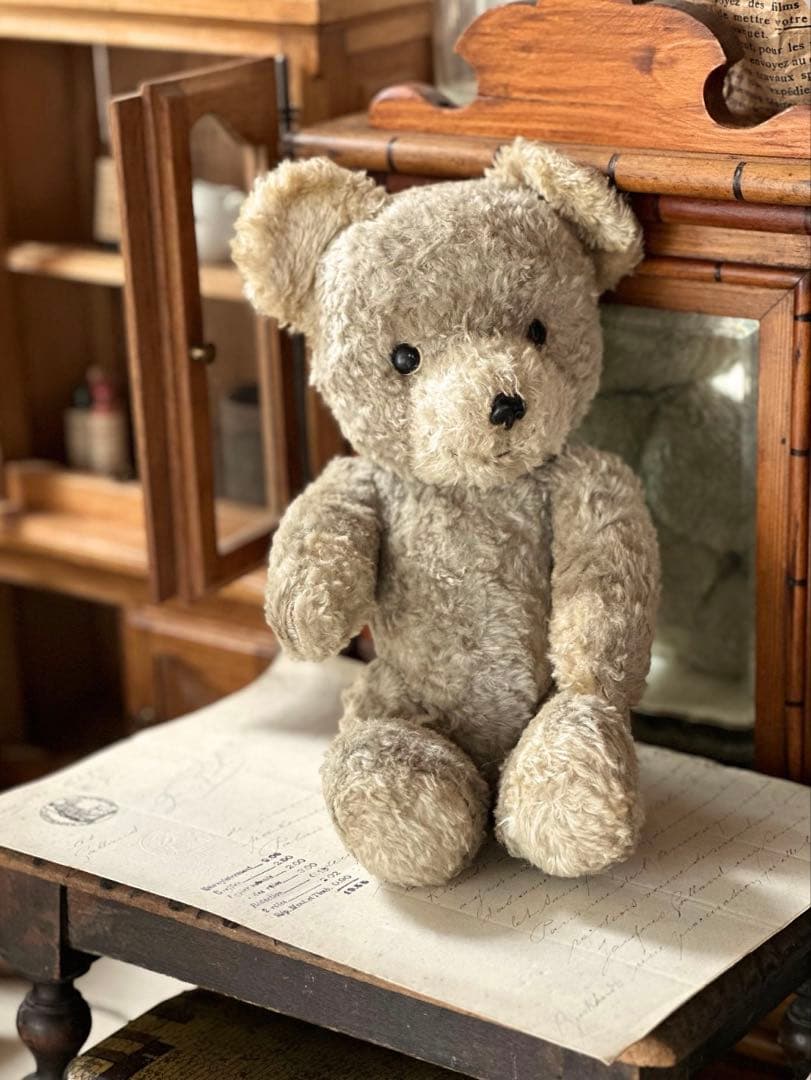 フランス アンティーク とっても可愛い お顔と お色がグレージュ ベアちゃん