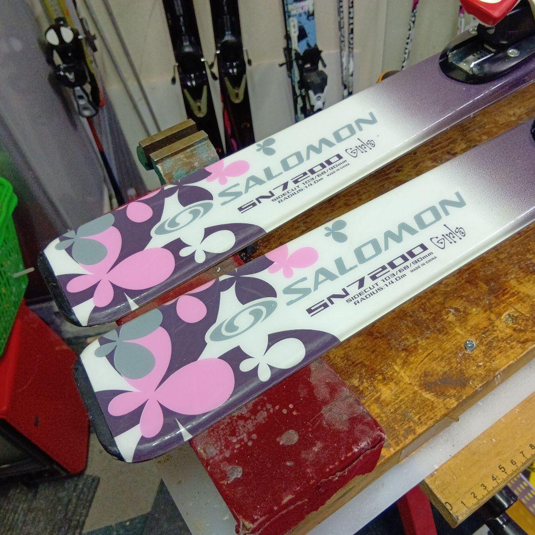 サロモン140cmメンテナス済 靴24cm、ストック付 ホットWAX済