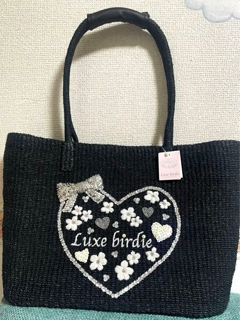 【新品タグ付】luxebirdieリュクスバーディキャリーバッグナチュール黒刺繍