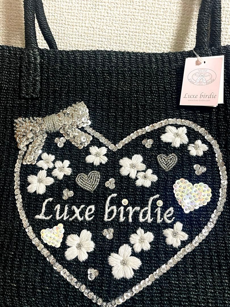 【新品タグ付】luxebirdieリュクスバーディキャリーバッグナチュール黒刺繍
