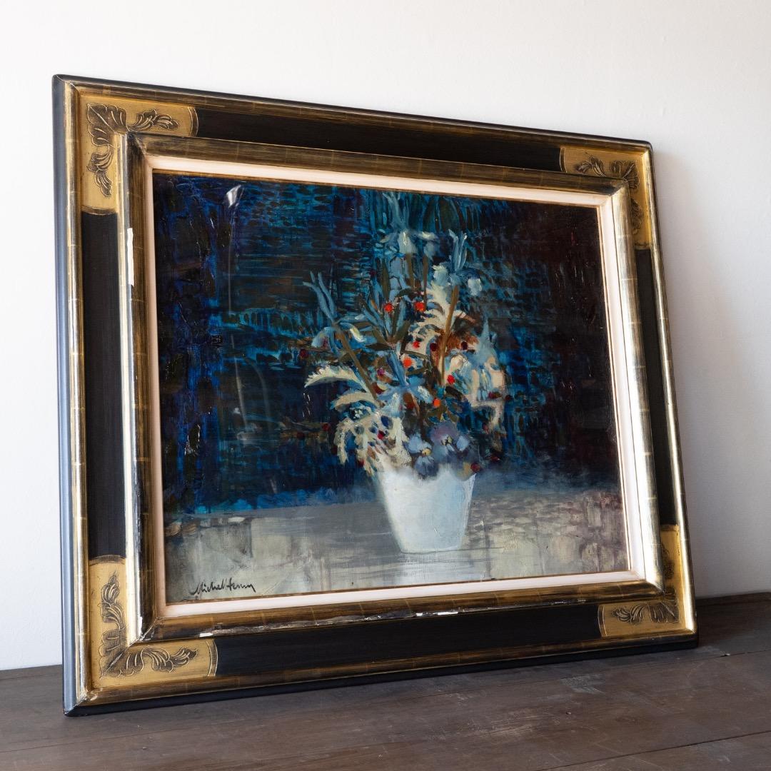 Michel Henry 油彩画 ミシェル・アンリ 油彩 花 F25 大作 絵画