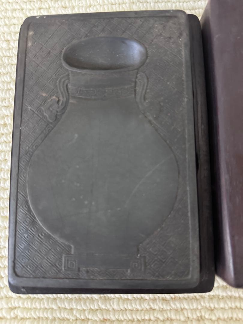 硯　中国硯　唐木ケース　金星　水波紋　書道　文房具　古美術　花瓶形