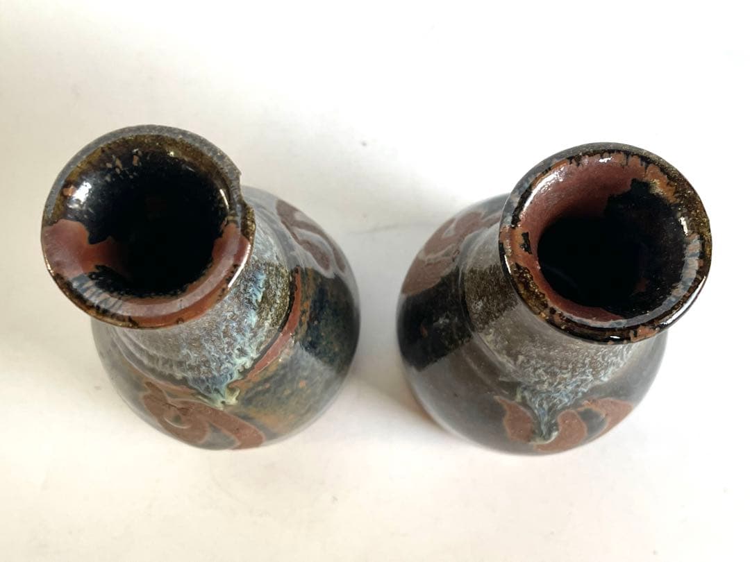 陶芸家　人間国宝　濱田庄司　浜田庄司　酒器　徳利　一対　共箱　指描　鉄釉　民藝