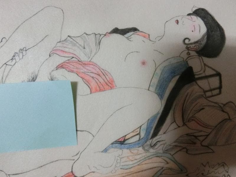 迫力の　誇張！　怒張！　大判 春画　手描き4枚　日本画 艶絵