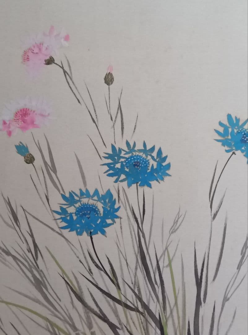 結城素明　題名矢車草　伊勢丹美術部シールあり　二重箱　共箱