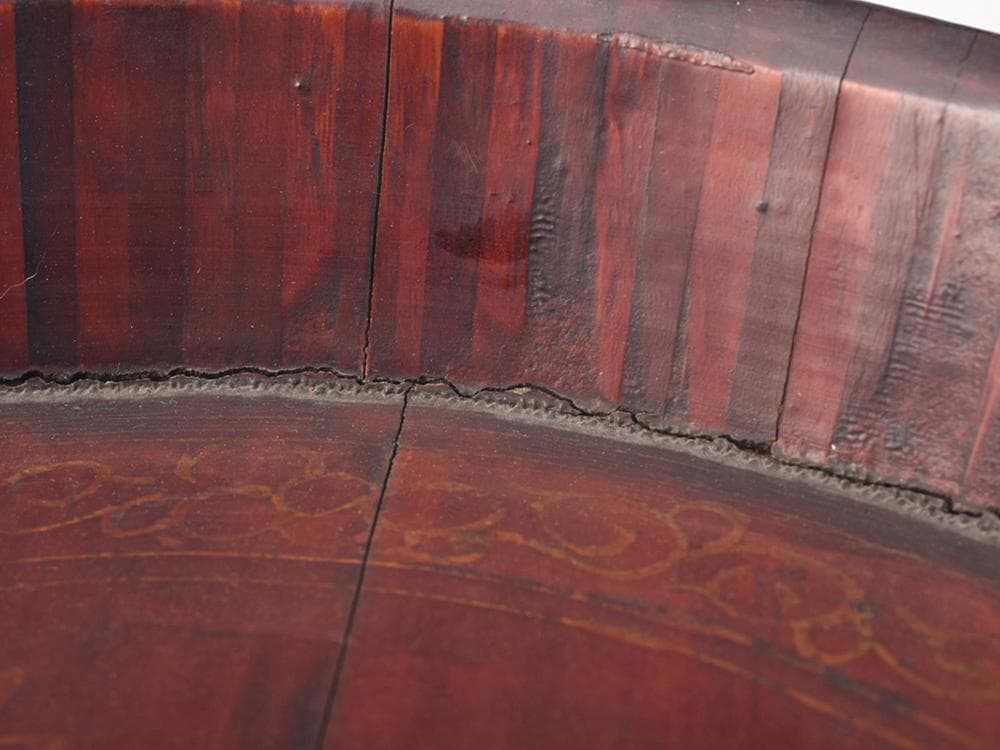 【木】　★ 民俗 描金花卉龍紋木盆 ★　清朝期　當萬茂 在銘　雅玩雑項