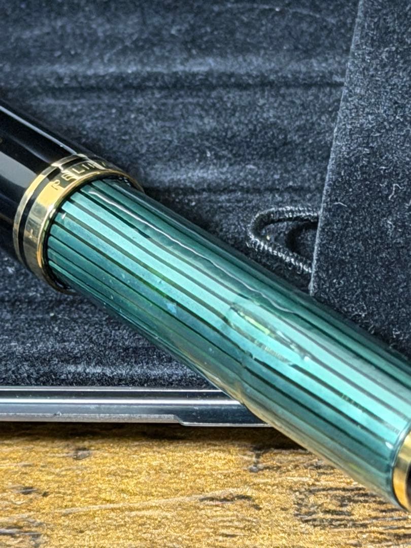 筆記確認&洗浄済　西ドイツ製　PF刻印　緑天冠　18c B ペリカン　万年筆