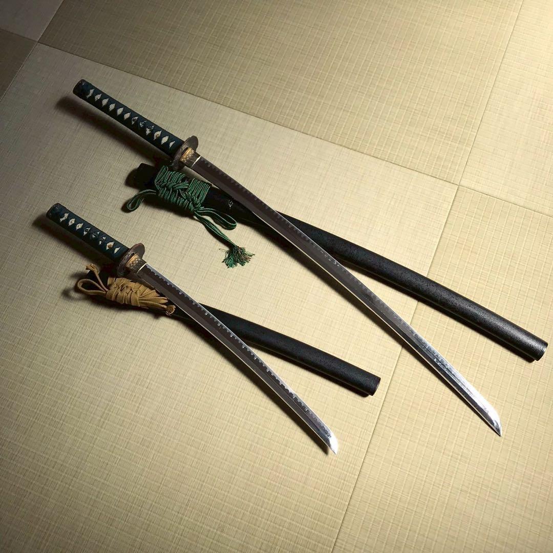 Js6 模造刀 刃紋入り刀身 石目 日本刀 大小　2本セット 昭和レトロ