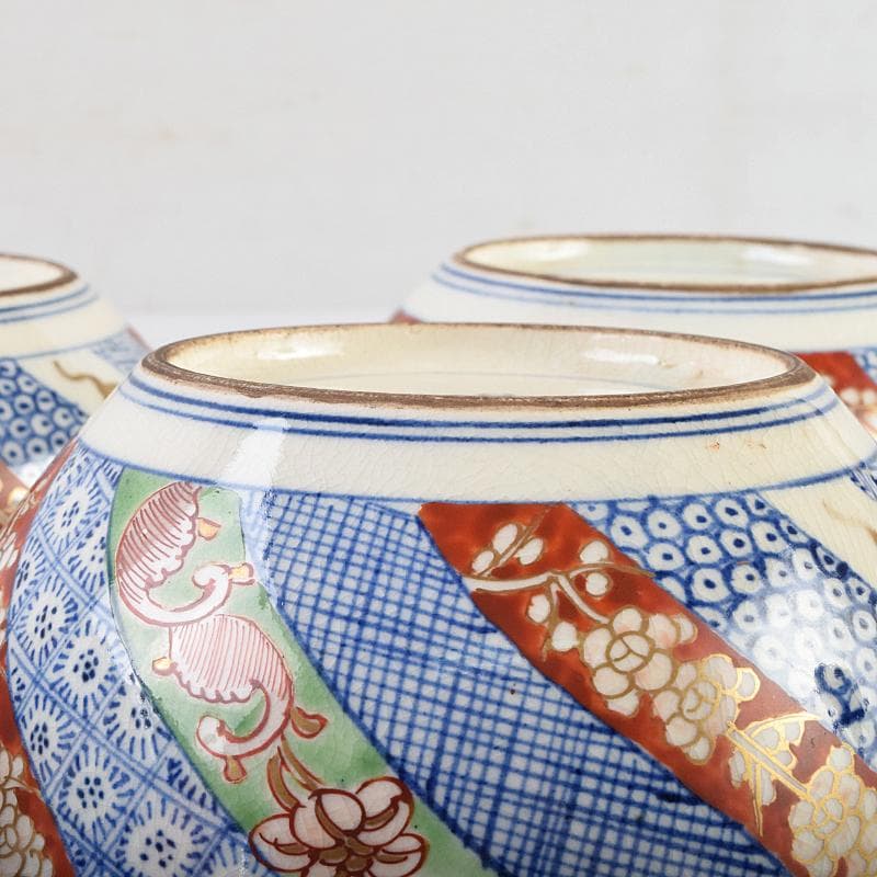 伊万里焼　五良太甫呉祥瑞造　色絵棯文　菓子鉢　五客　合わせ箱　M　R9495