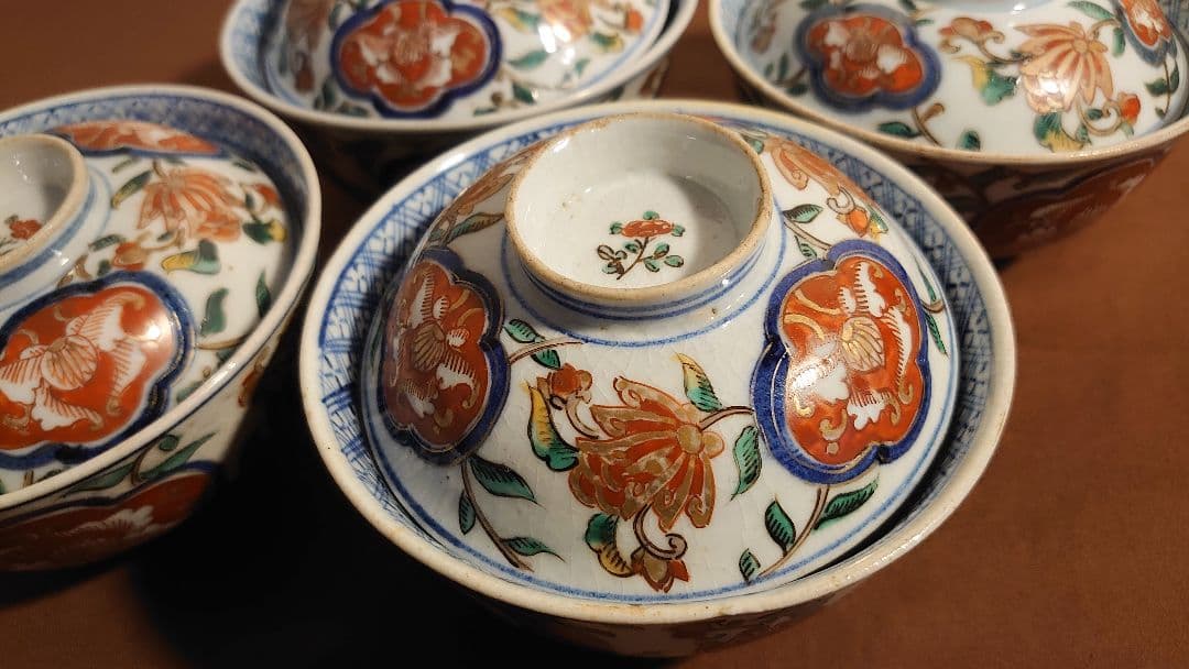 大聖寺伊万里　古伊万里　伊万里　蓋碗　菓子碗　江戸期　蔵出し　４客