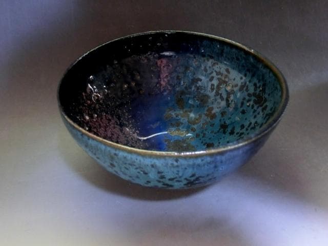 茶碗■結晶釉 渚 堅 青釉 お茶道具 古美術 時代物 骨董品■