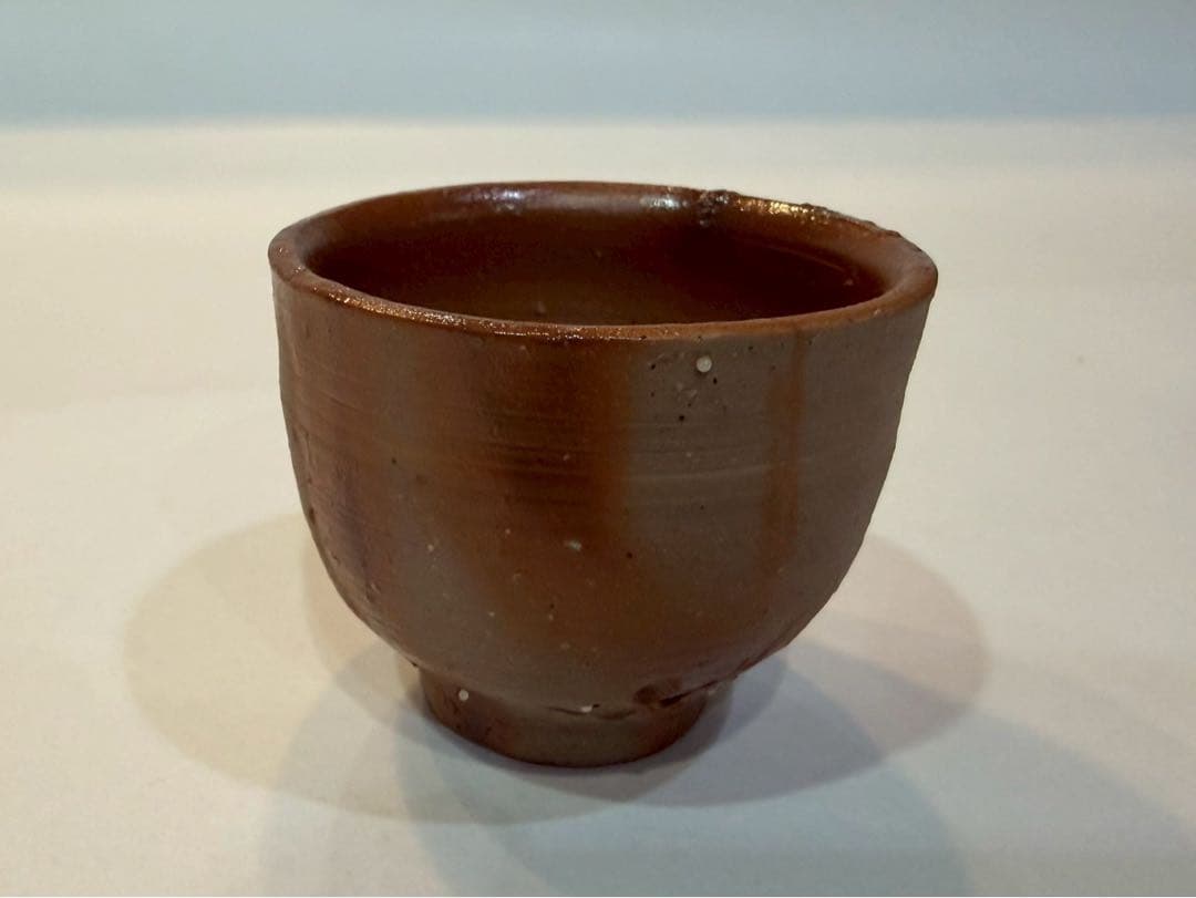 備前　人間国宝　蔵原啓作 備前緋襷　酒杯　共箱　略歴　共布付き