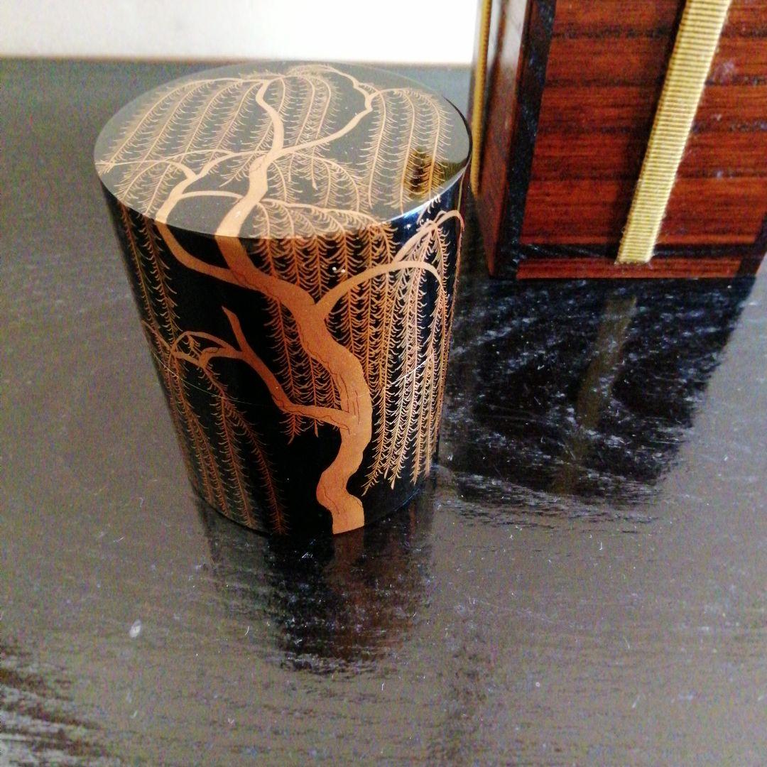 時代　芽吹柳蒔絵細中次