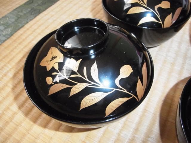 1870年頃 購入時16万◆橘屋友七作 金銀草花蒔絵 黒塗仙才丸吸物椀 10客