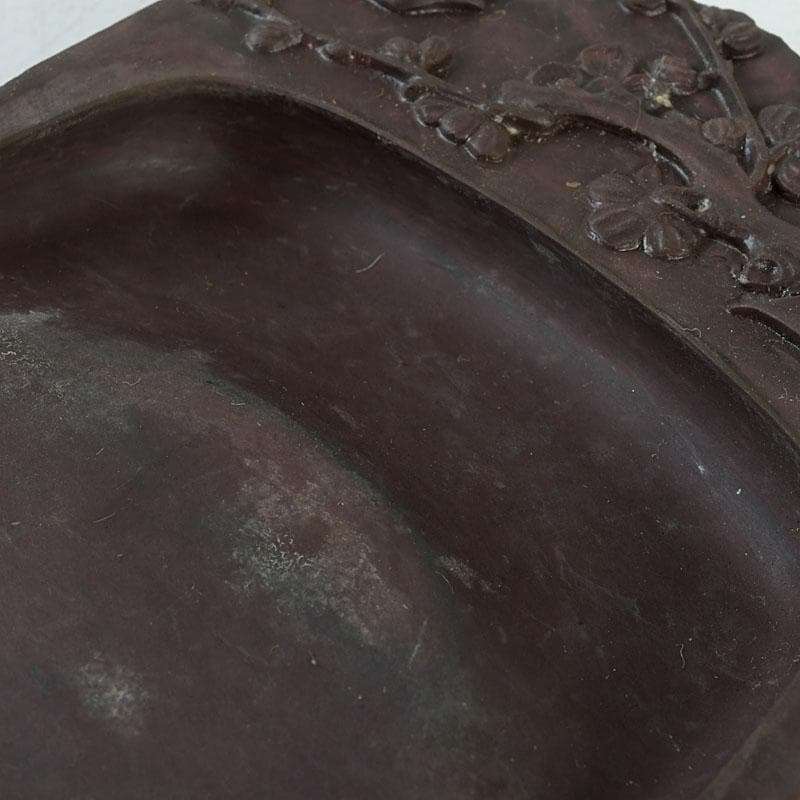 中国　書道具　花鳥彫　端渓硯　唐木箱　C　9599