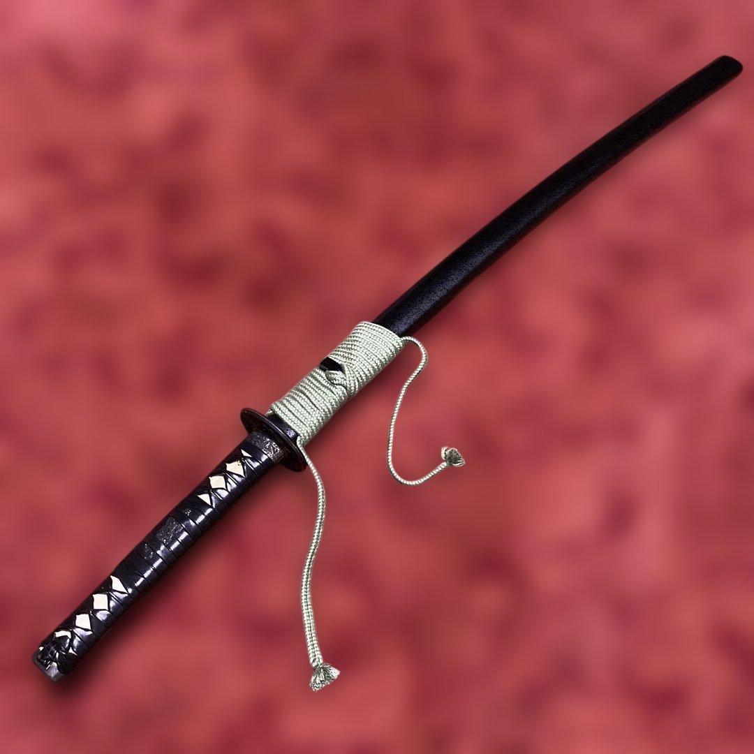 豪華居合刀 黒革巻柄 鶴松図楕円鍔 黒梨地鞘