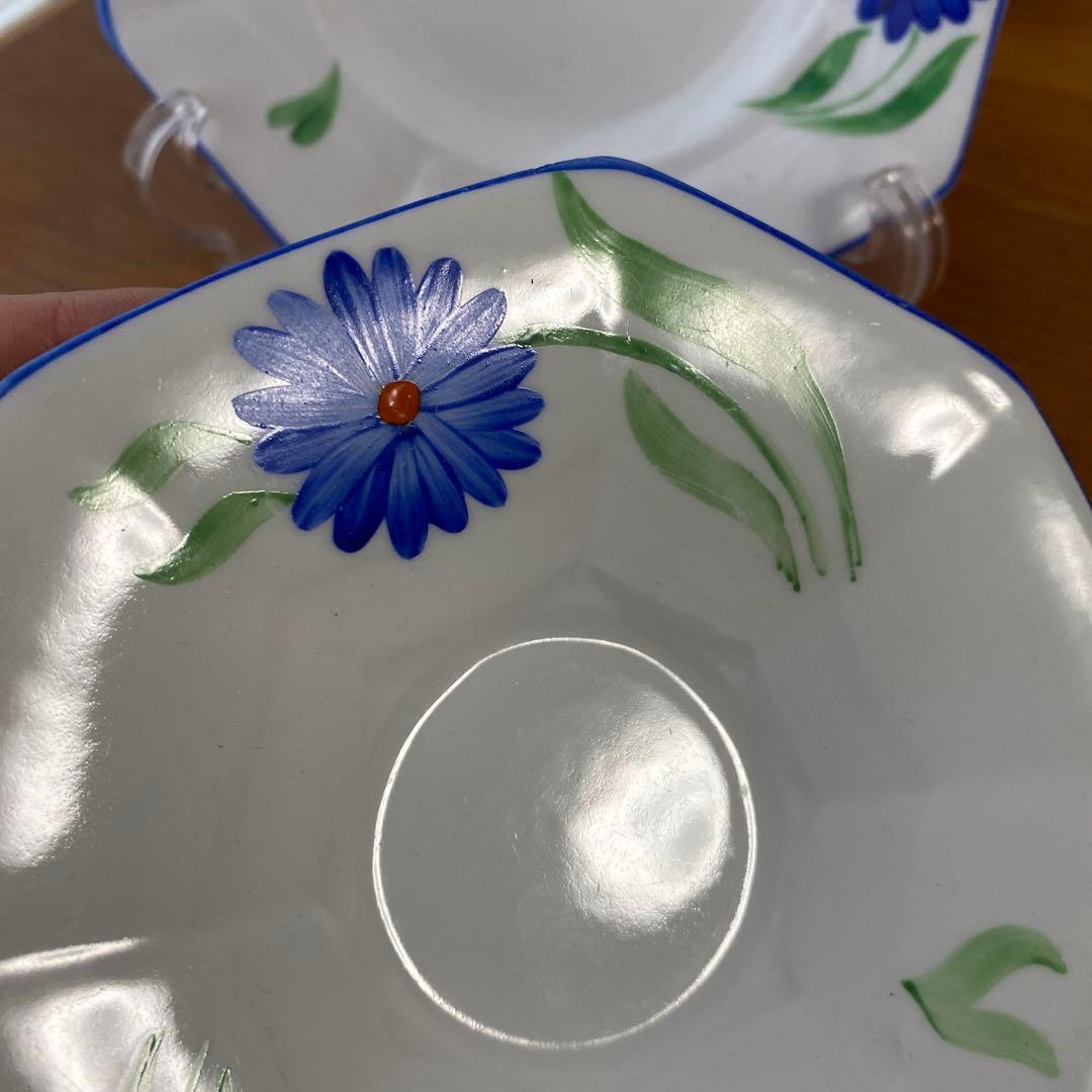 メルバ　ブルーフラワー　フラワーハンドル　カップ　ソーサー　プレート　トリオ