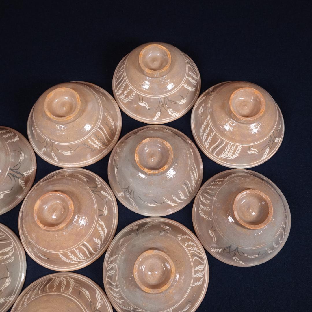 駕洛窯 清水日呂志 三島象嵌 数茶碗 10客 共箱 茶道具