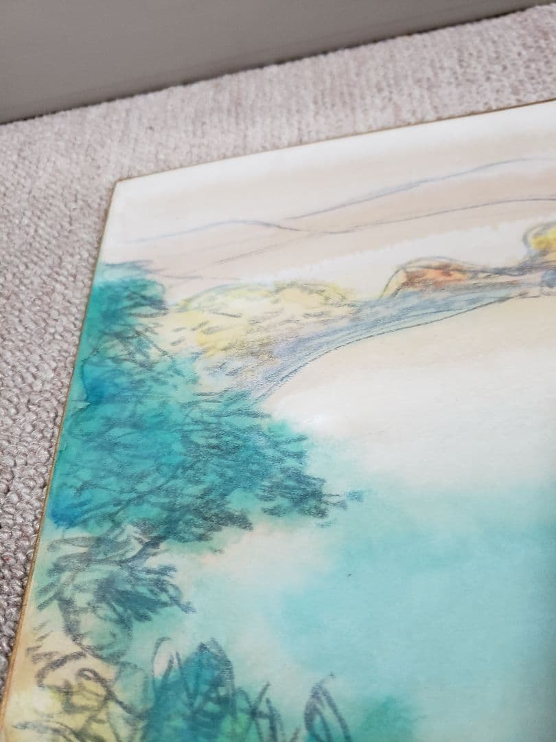 浦久保義信　十和田湖　水彩画　色紙